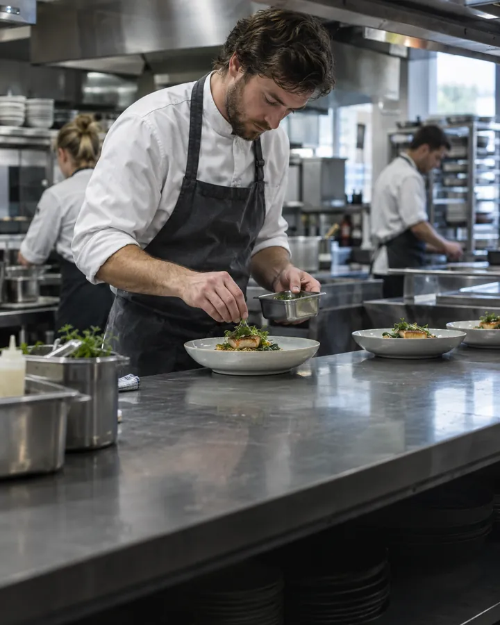 Chef-kok in koksbuis in een professionele keuken